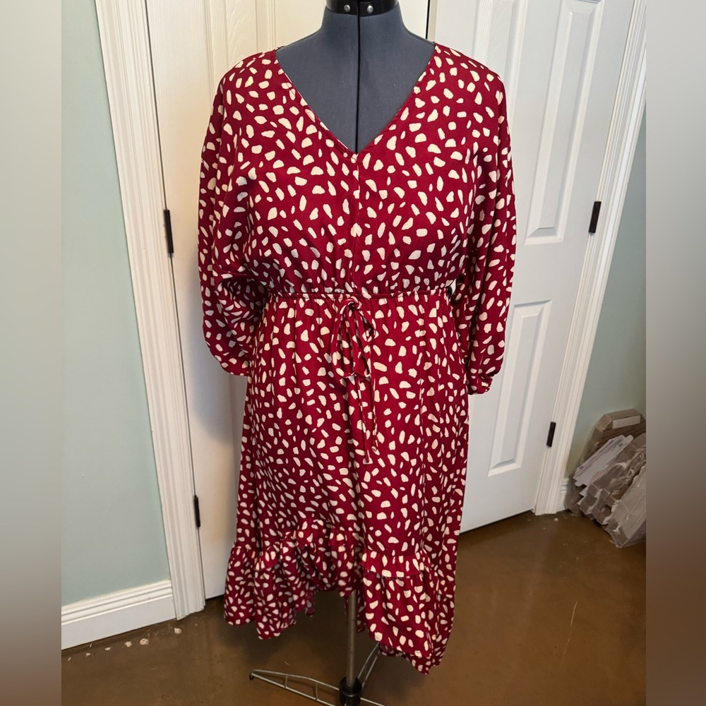 Umgee Red polka dot high low dress with Tie Front ruffled hem SzM